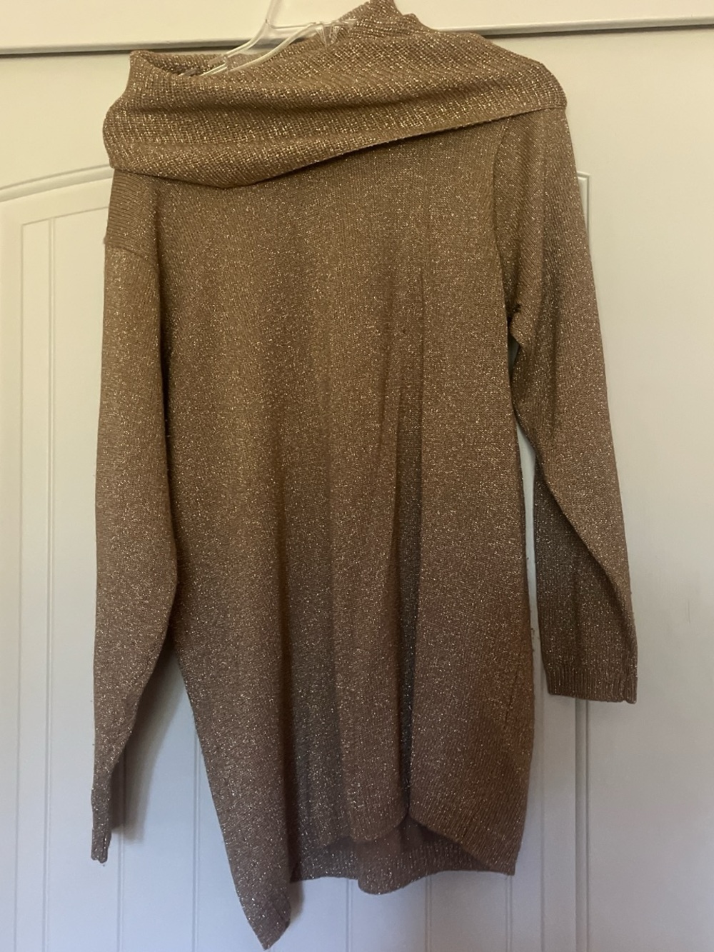 Jeanne Pierre Sparkle Taupe Knit Cowl Neck Sweater - Women